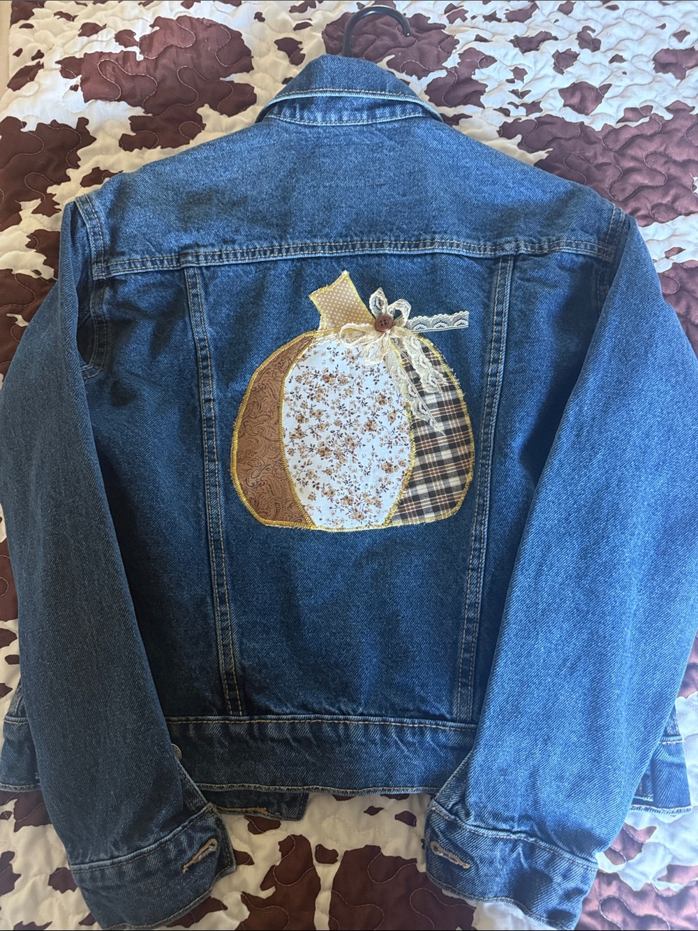 Old Navy Blue Denim Jacket with Fall Pumpkin Patch
